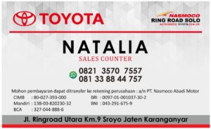 Kartu Nama Natalia Marketing Counter Sales Nasmoco Ringroad Solo